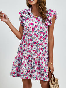 Womens Mini Dress | Tied Floral Cap Sleeve Mini Dress | Mini Dress