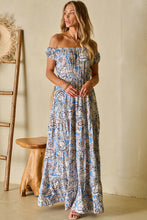 Load image into Gallery viewer, Blue Boho Paisley Print Off Shoulder Maxi Dress | Dresses/Floral Dresses
