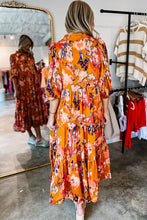 Load image into Gallery viewer, Orange Abstract Print Pleated Half Sleeve Buttoned Maxi Dress | Dresses/Maxi Dresses
