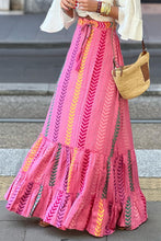 Load image into Gallery viewer, Pink Boho Printed Tasseled Drawstring Ruffled Maxi Skirt | Bottoms/Skirts &amp; Petticoat
