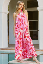 Load image into Gallery viewer, Pink Abstract Swirl Print Halter Maxi Dress | Dresses/Maxi Dresses
