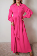 Load image into Gallery viewer, Rose Bubble Sleeve Shirt Maxi Dress | Dresses/Maxi Dresses
