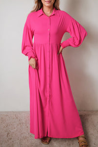 Rose Bubble Sleeve Shirt Maxi Dress | Dresses/Maxi Dresses