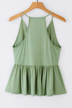 Load image into Gallery viewer, Green Deep V Neckline Ribbed Babydoll Tank | Tops/Tank Tops
