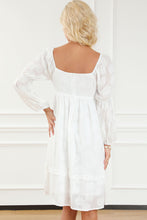 Load image into Gallery viewer, White Jacquard Square Neck Bubble Sleeve Dress | Dresses/Mini Dresses
