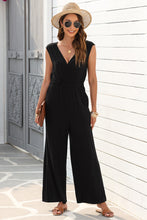 Load image into Gallery viewer, Black Deep V Pleated Crisscross Wide Leg Backless Jumpsuit | Bottoms/Jumpsuits &amp; Rompers
