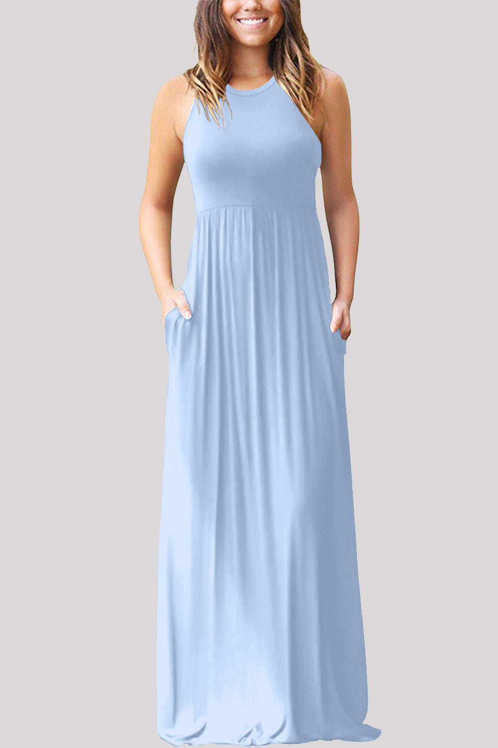 Maxi Dress | Full Size Grecian Neck Dress with Pockets