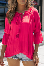 Load image into Gallery viewer, Rose Frilled Split V Neck Ruffled Sleeve Shift Top | Tops/Blouses &amp; Shirts
