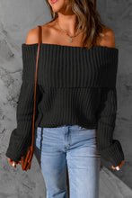 Load image into Gallery viewer, Black Ribbed Knit Foldover Off Shoulder Sweater
