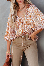 Load image into Gallery viewer, Drawstring Blouse | Brown 3/4 Sleeve Top
