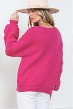 Load image into Gallery viewer, Rose Red Fuzzy Hearts V Neck Sweater
