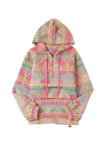 Multicolor Aztec Printed Kangaroo Pocket Zipped Hoodie | Tops/Sweatshirts & Hoodies