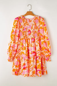 Mini Dress | Frill Printed Long Sleeve Dress