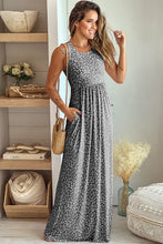 Load image into Gallery viewer, Gray Leopard Print Pocketed Sleeveless Maxi Dress
