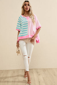 Contrast T-Shirt | Stripes Round Neck Half Sleeve Top