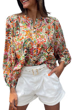 Load image into Gallery viewer, Puff Sleeve Shirt | Multicolor Floral Print Lace Splicing Button up
