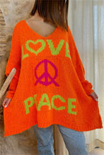 Load image into Gallery viewer, Peace Graphic V-Neck Long Sleeve Sweater
