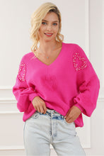 Load image into Gallery viewer, Rose Red Fuzzy Hearts V Neck Sweater
