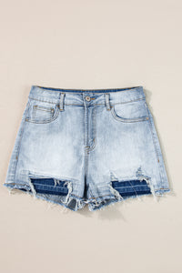 Light Blue Vintage Washed Raw Edge Jean Shorts | Bottoms/Denim Shorts