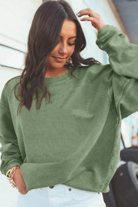 Womens Sweatshirt | Green Ribbed Oversized