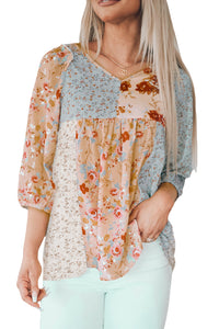 Multicolor V Neck Mixed Floral Babydoll Top | Tops/Tops & Tees