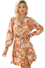 Load image into Gallery viewer, Camel Lace up Split Neck Tunic Floral Dress | Dresses/Floral Dresses
