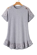 Load image into Gallery viewer, Light Grey Lace Floral Patchwork Ruffled T-shirt Dress | Dresses/T Shirt Dresses
