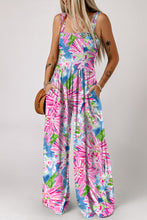 Load image into Gallery viewer, Pink Abstract Floral Painting Smocked Wide Leg Jumpsuit | Bottoms/Jumpsuits &amp; Rompers
