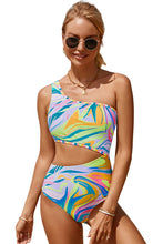 Load image into Gallery viewer, Multicolor Abstract Swirl Print Asymmetric Cutout One Piece Swimsuit | Swimwear/One Piece Swimsuit
