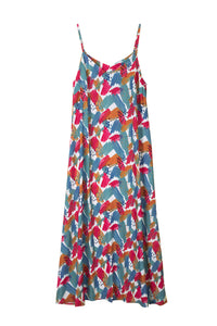 Maxi Dress | Multi-Color Abstract Print Spaghetti Straps