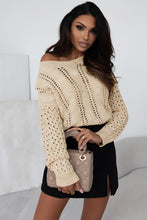 Load image into Gallery viewer, Drop Shoulder Sweater | Khaki Eyelets Cable Knit
