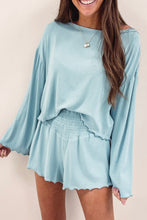 Load image into Gallery viewer, Shorts Set | Sky Blue Long Sleeve Top High Waist
