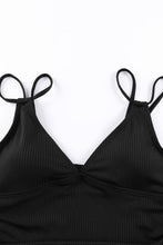 Load image into Gallery viewer, Black Adjustable Straps Ribbed Knit One Piece Swimsuit | Swimwear/One Piece Swimsuit
