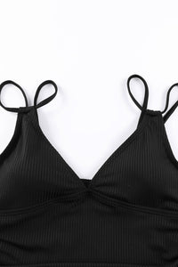 Black Adjustable Straps Ribbed Knit One Piece Swimsuit | Swimwear/One Piece Swimsuit