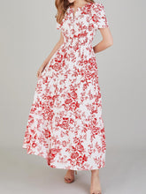 Load image into Gallery viewer, Tiered Floral Notched Short Sleeve Dress
