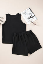 Load image into Gallery viewer, Black Corded Sleeveless Top and Pocketed Shorts Set | Two Piece Sets/Short Sets
