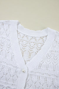 Cardigan Sweater | Openwork V-Neck Half Sleeve Cardigan