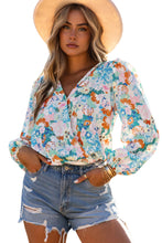 Load image into Gallery viewer, Sky Blue Floral Print Wrap Long Sleeve Bodysuit | Tops/Bodysuits
