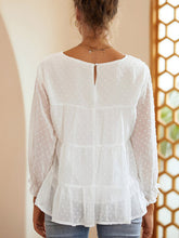 Load image into Gallery viewer, Swiss Dot Blouse | Ruffled Round Neck Long Sleeve Top
