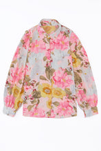 Load image into Gallery viewer, Pink All Floral Puff Sleeve Collared Shirt | Tops/Blouses &amp; Shirts
