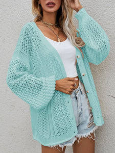 Pink Openwork Button Front Cardigan