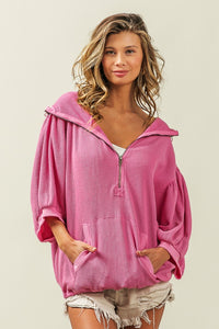 Womens Hooded Top | PINK BiBi Waffle-Knit Half Zip Hooded Top | hoodie