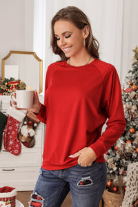 Fiery Red Solid Round Neck Raglan Sleeve Sweatshirt | Tops/Sweatshirts & Hoodies