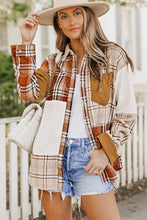 Load image into Gallery viewer, Orange Plaid Color Block Patchwork Shirt Jacket with Pocket | Outerwear/Jackets
