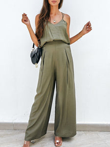 Womens Pants Set-Spaghetti Strap Cami and Wide Leg Pants Set | jumpsuit