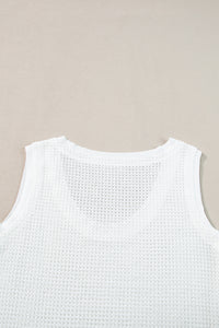 Scoop Neck Tank Top | White Waffle Knit Vest