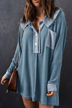 Load image into Gallery viewer, Sky Blue Waffle Knit Buttoned Long Sleeve Top | Tops/Long Sleeve Tops
