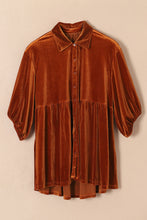 Load image into Gallery viewer, Chestnut 3/4 Sleeve Tunic Babydoll Velvet Shirt | Tops/Blouses &amp; Shirts
