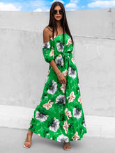 Load image into Gallery viewer, Off Shoulder Midi Dress | Pleated Floral Short Sleeve Dress
