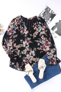 Black Wildflower Print Chiffon Blouse | Tops/Blouses & Shirts